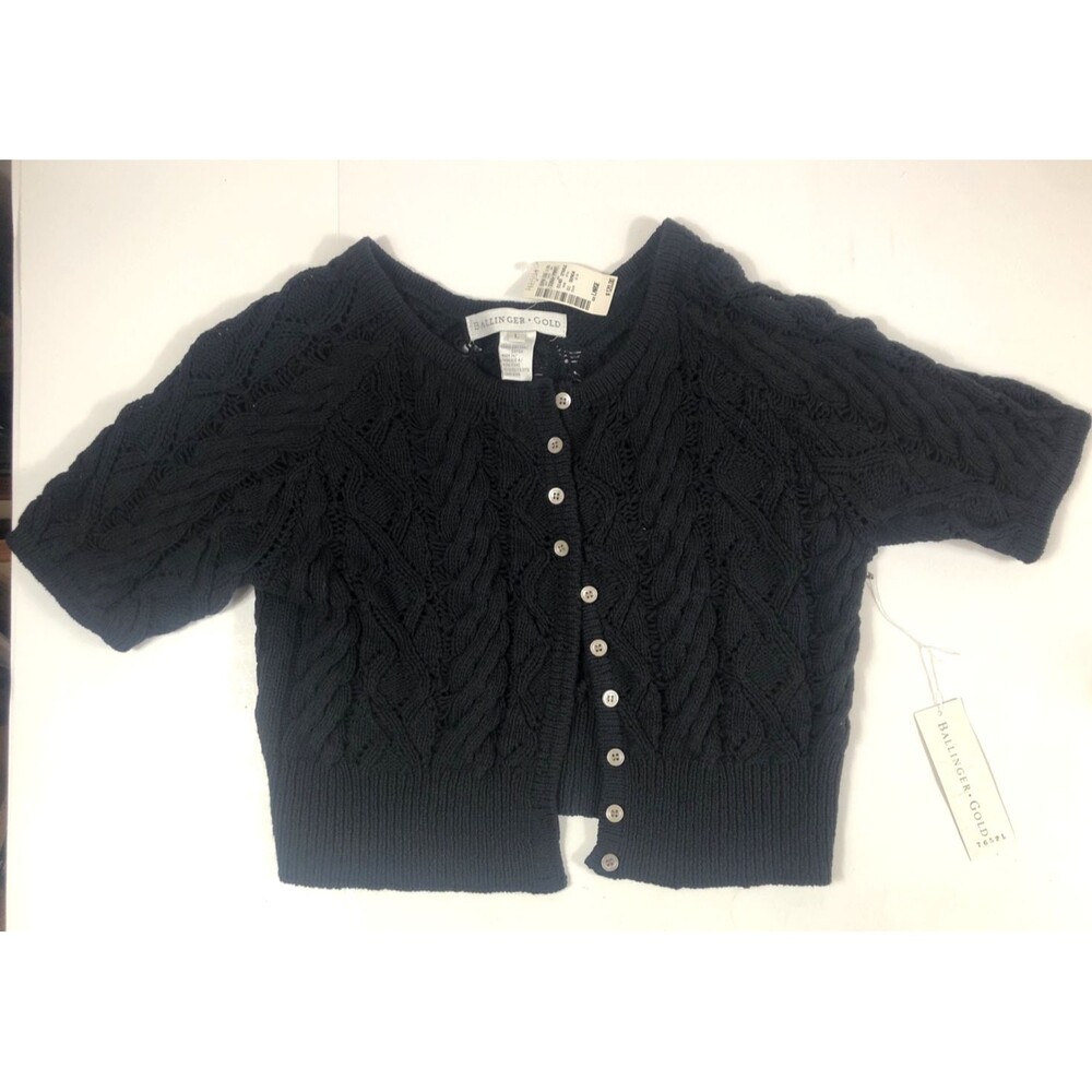 Vintage Ballinger Gold  Hand Crochet Crop Top Sweater Black Sz Large Y2K Cotton